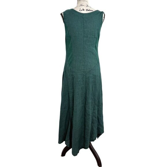 Inizio Linen Asymmetrical Maxi Dress Sleeveless Italy Emerald Green Women Size L - Picture 3 of 7